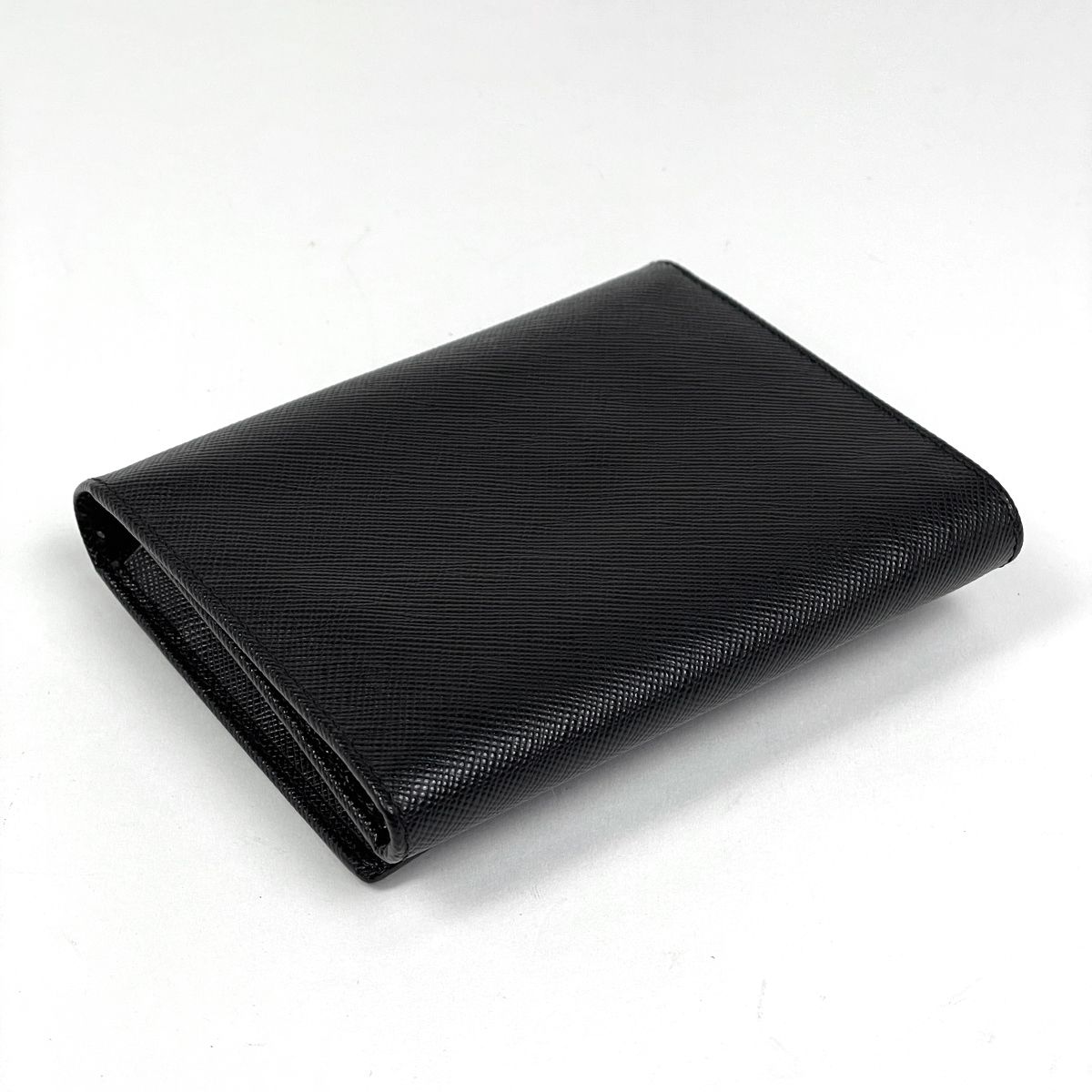 Prada Logo Trifold Wallet Leather Black