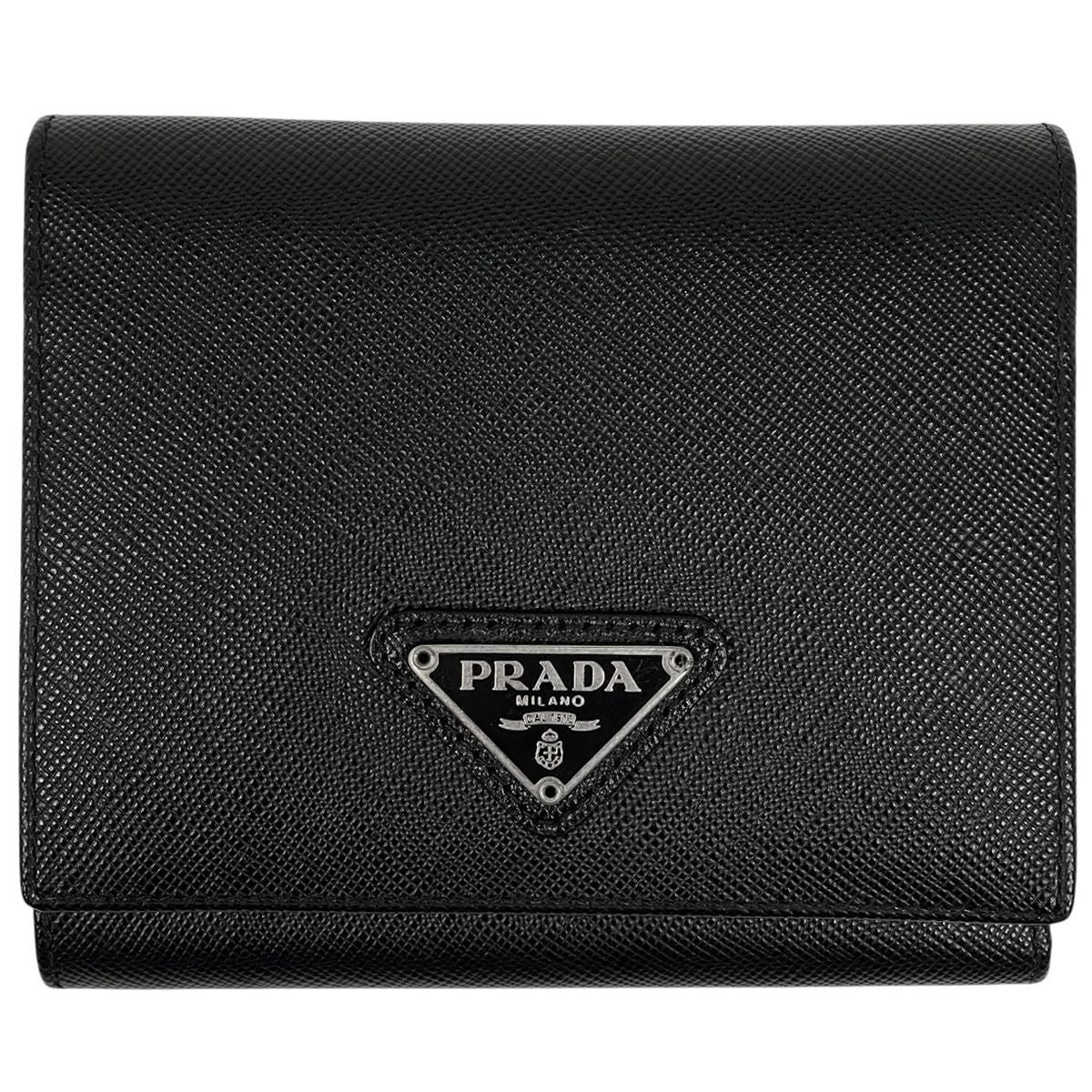Prada Logo Trifold Wallet Leather Black
