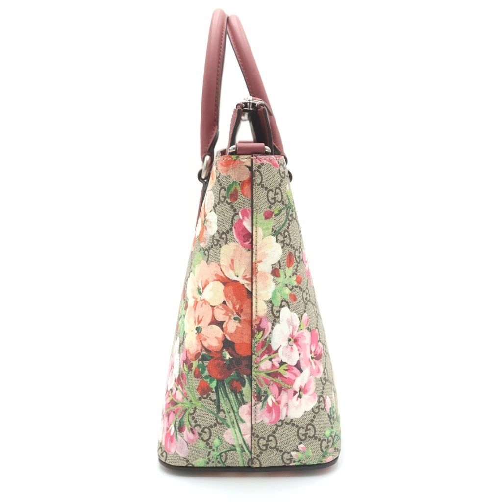 Gucci GG Blooms 2-Way Shoulder Bag Beige Pink Leather Silver