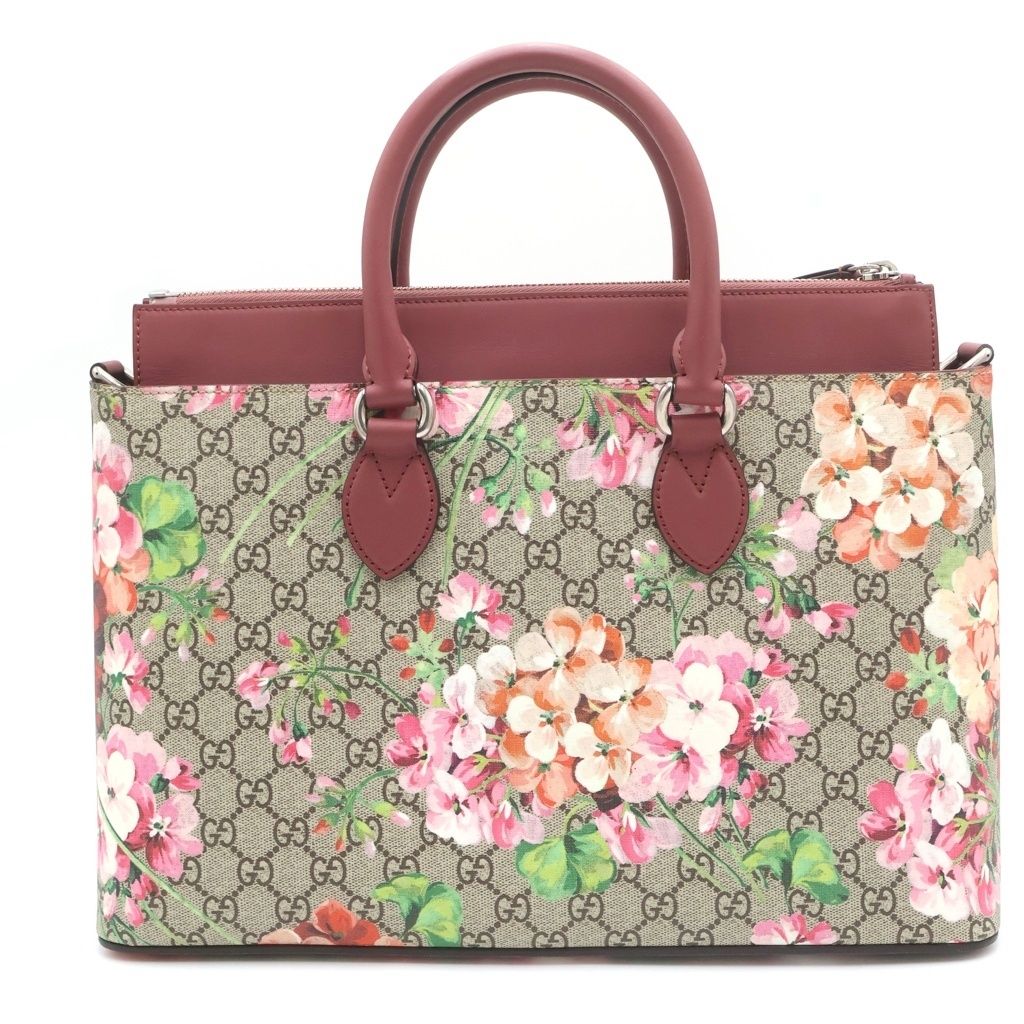 Gucci GG Blooms 2-Way Shoulder Bag Beige Pink Leather Silver