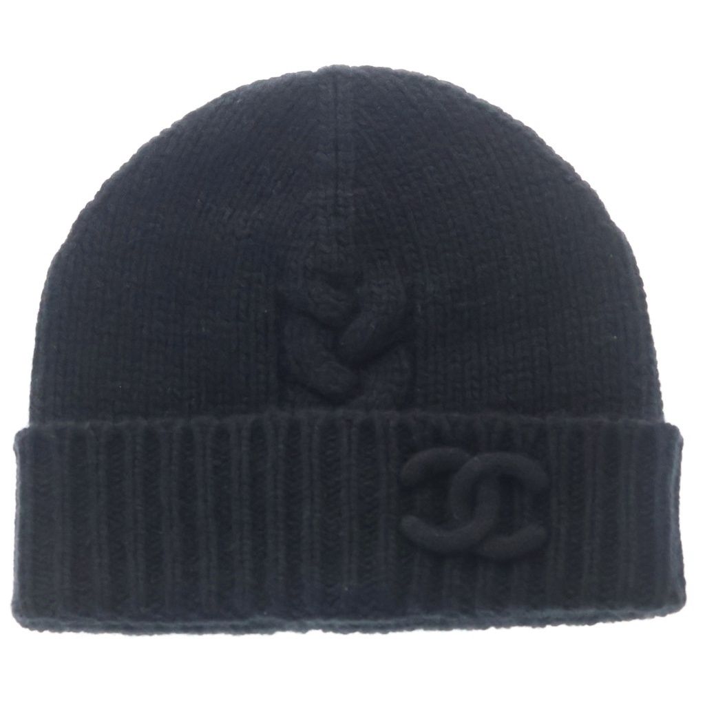 Chanel Cashmere Beanie CC Logo Knit Hat Black