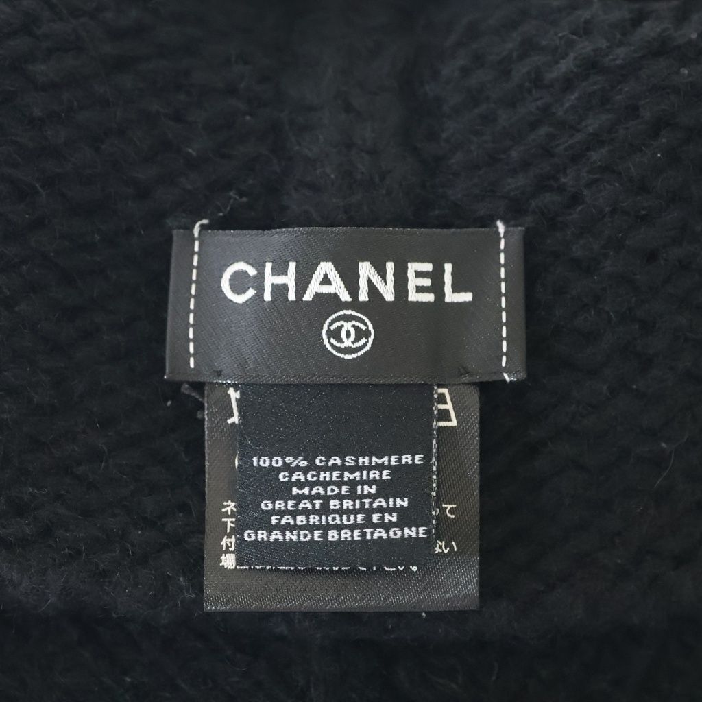 Chanel Cashmere Beanie CC Logo Knit Hat Black