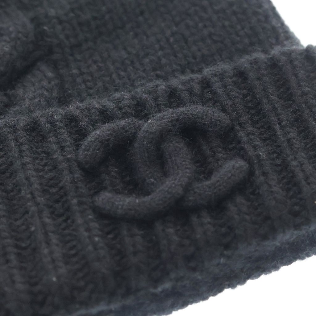 Chanel Cashmere Beanie CC Logo Knit Hat Black