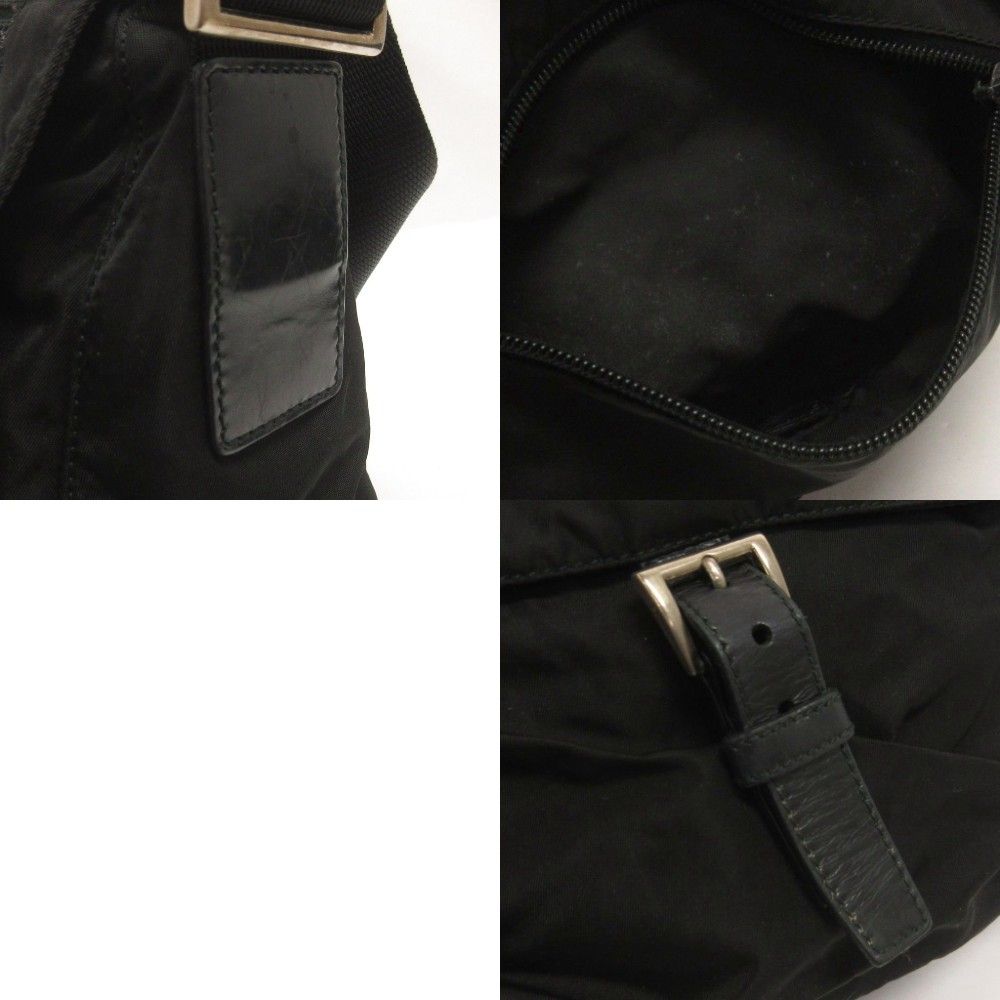 Prada Shoulder Bag Crossbody Triangle Plate Nylon Belt Black