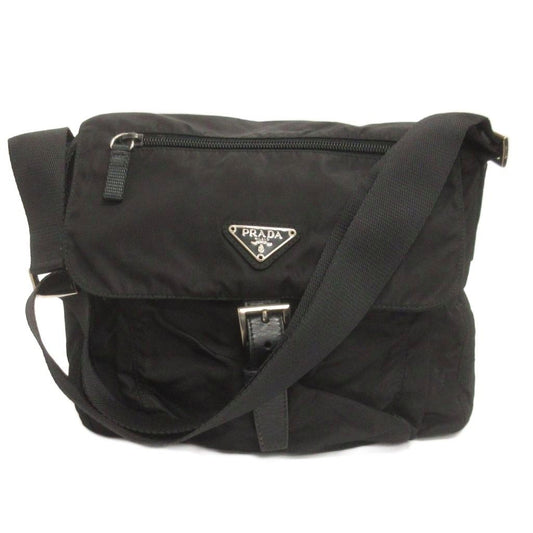 Prada Shoulder Bag Crossbody Triangle Plate Nylon Belt Black