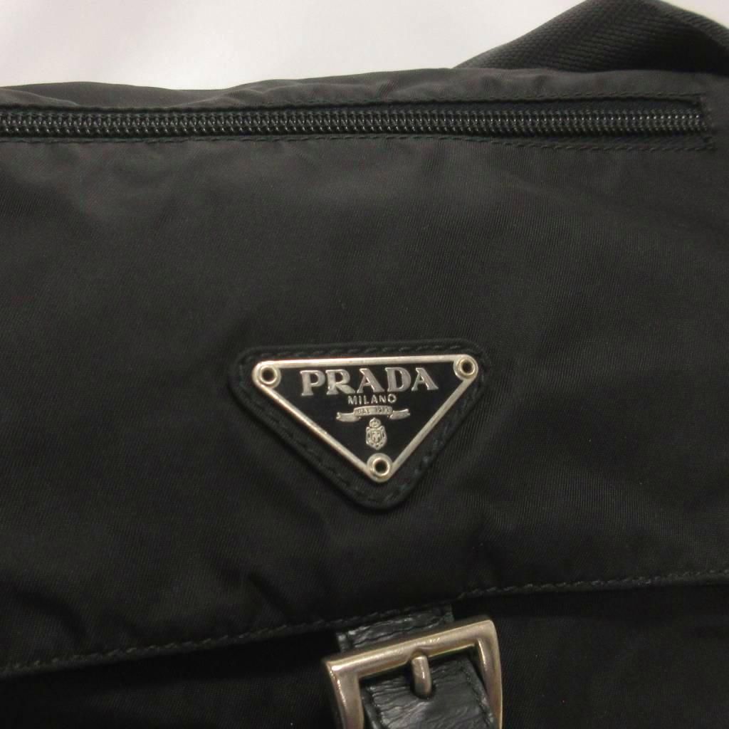 Prada Shoulder Bag Crossbody Triangle Plate Nylon Belt Black
