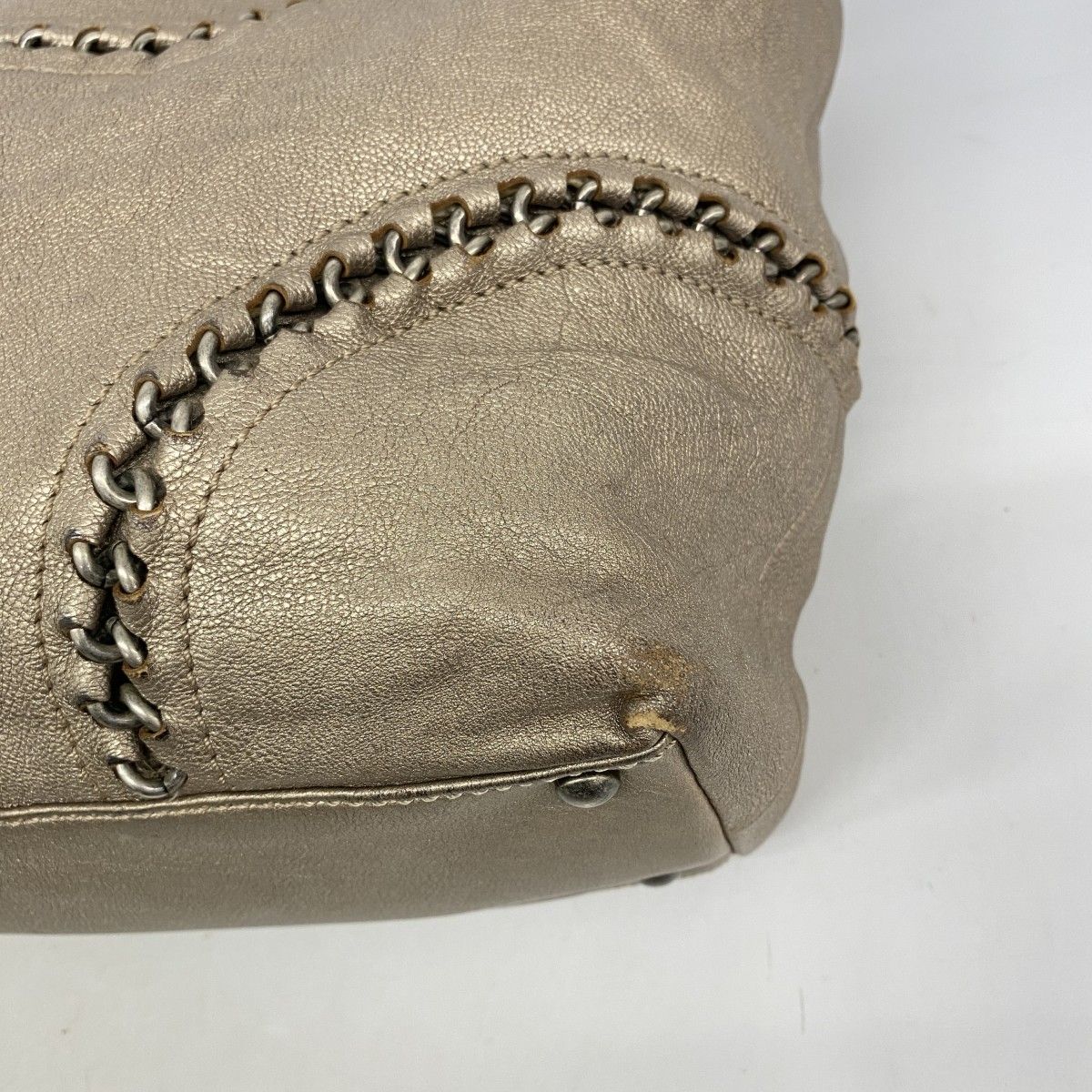 Chanel Chain Tote Leather Brown Silver