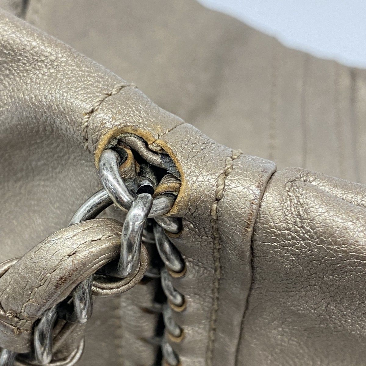Chanel Chain Tote Leather Brown Silver