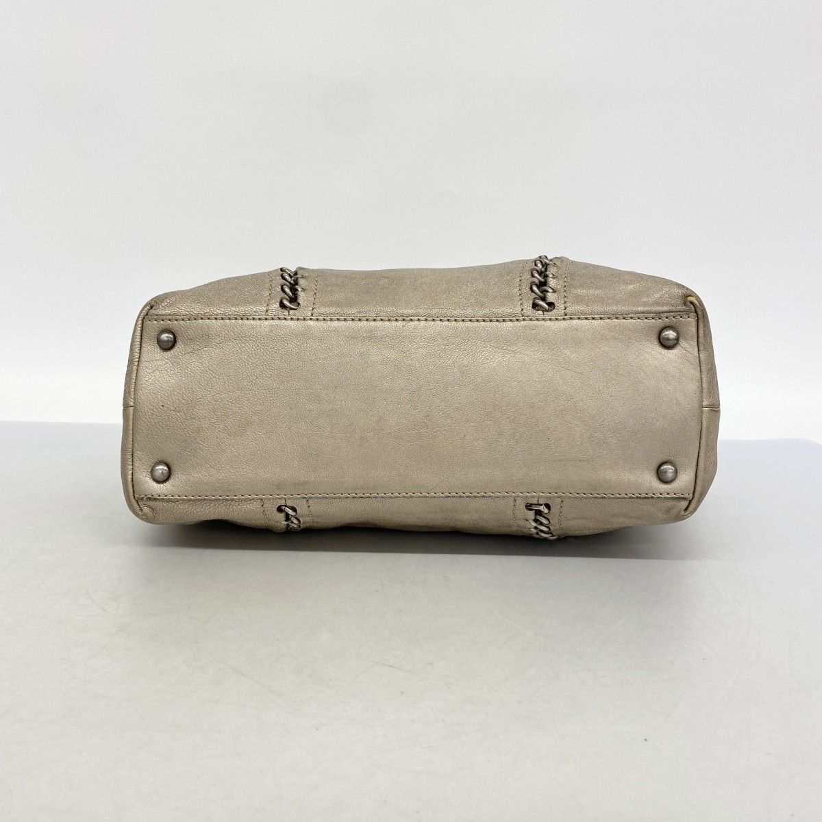 Chanel Chain Tote Leather Brown Silver