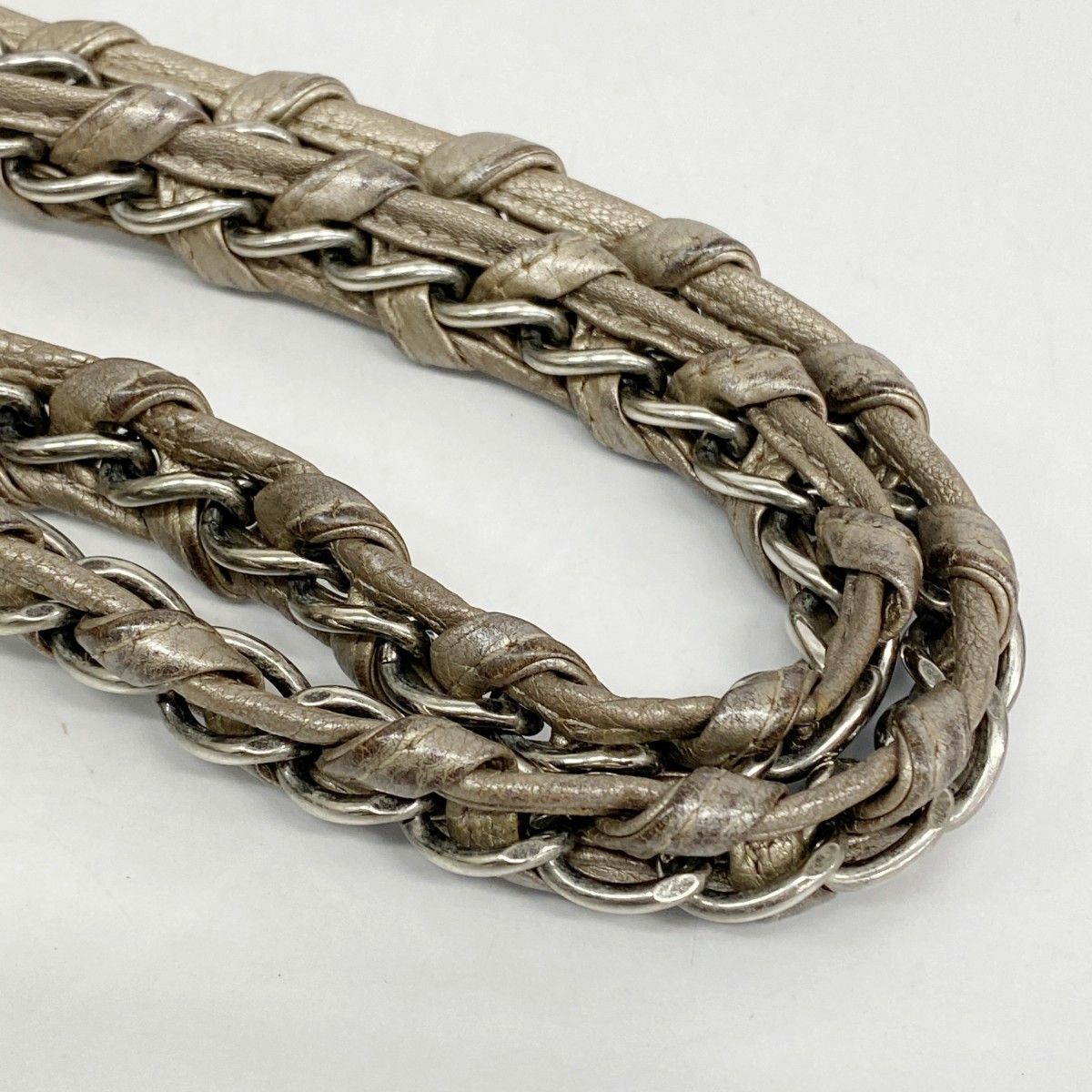 Chanel Chain Tote Leather Brown Silver