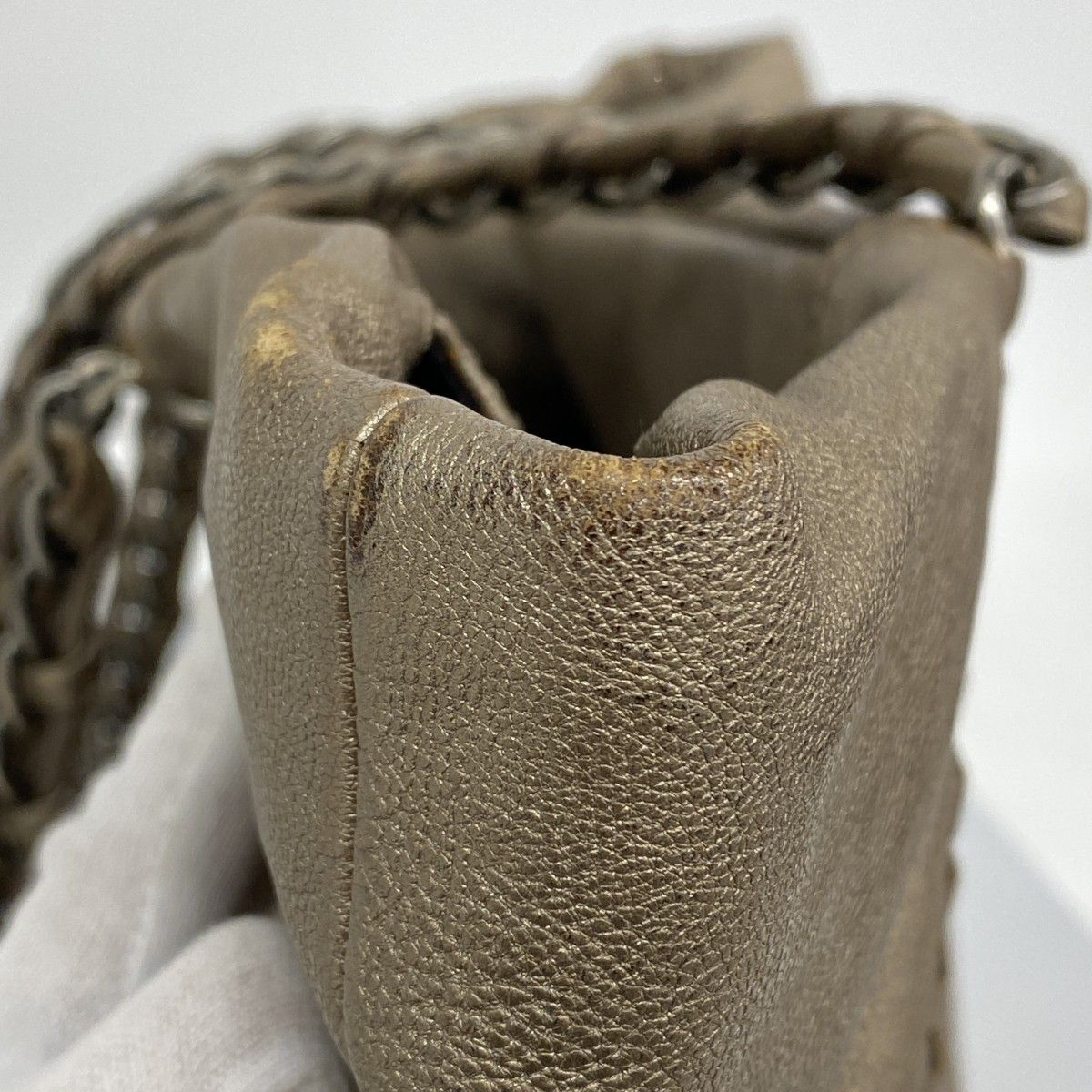 Chanel Chain Tote Leather Brown Silver