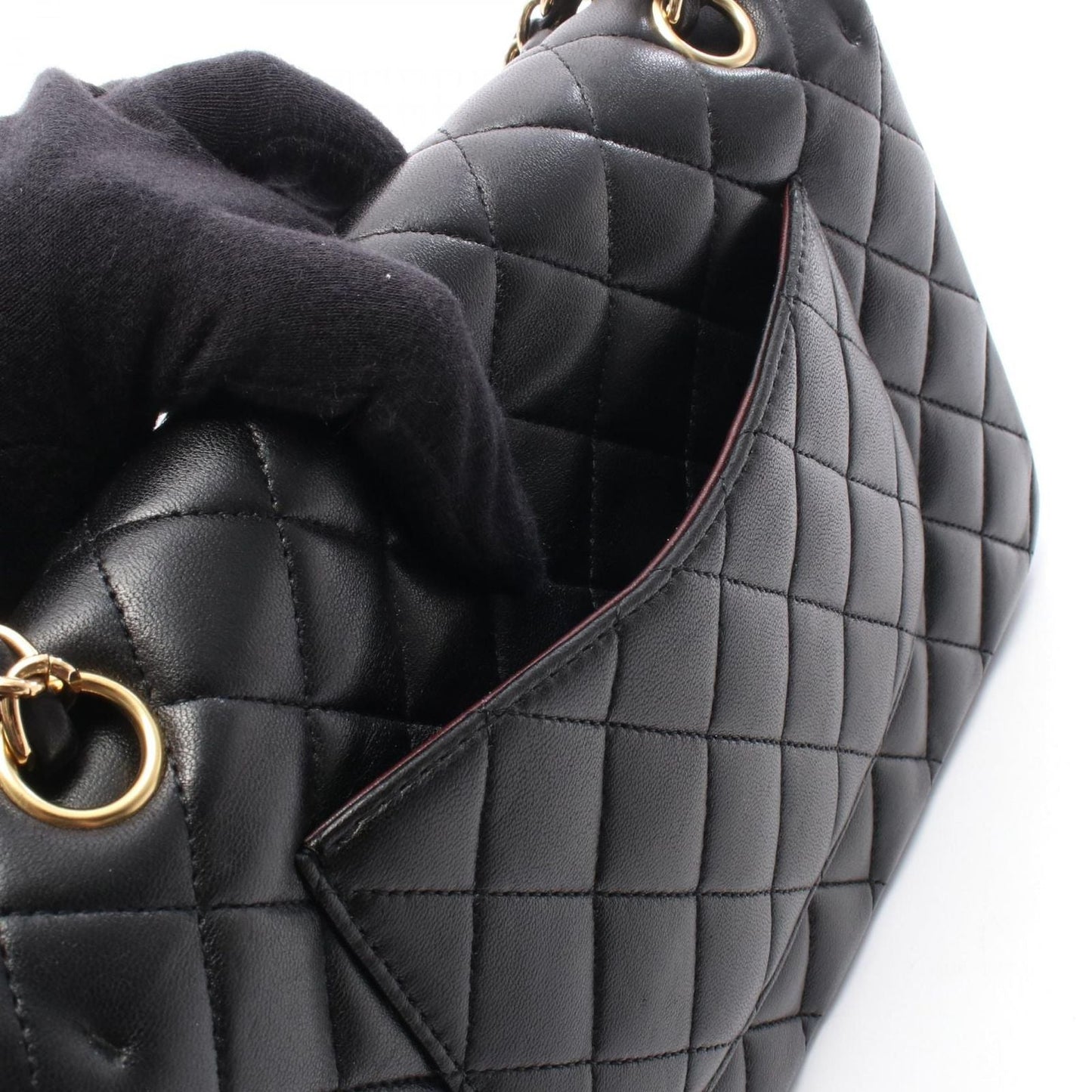 Chanel Shoulder Bag Quilted Double Flap Black Leather Chain