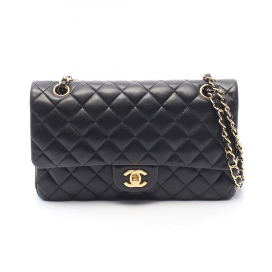 Chanel Shoulder Bag Quilted Double Flap Black Leather Chain