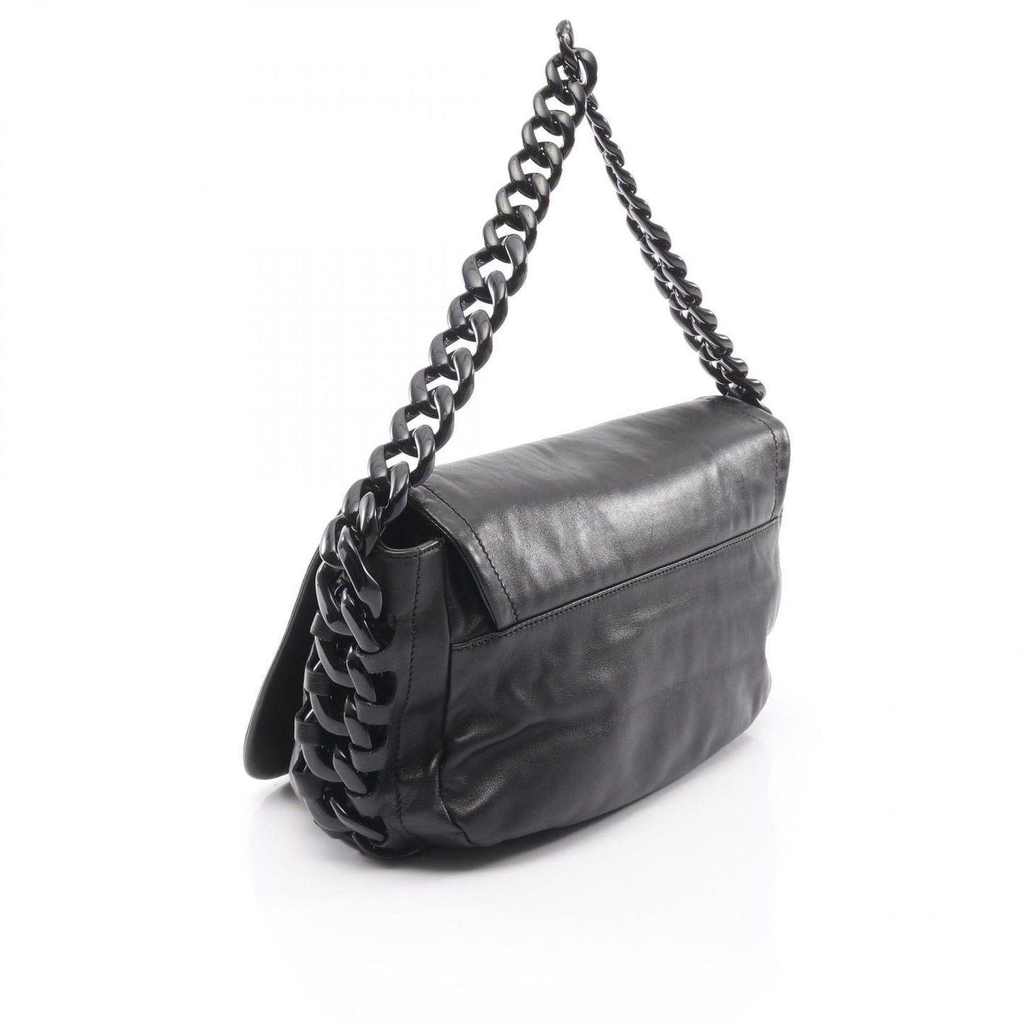 Chanel Shoulder Bag CC Logo Plastic Chain Black Lambskin CC