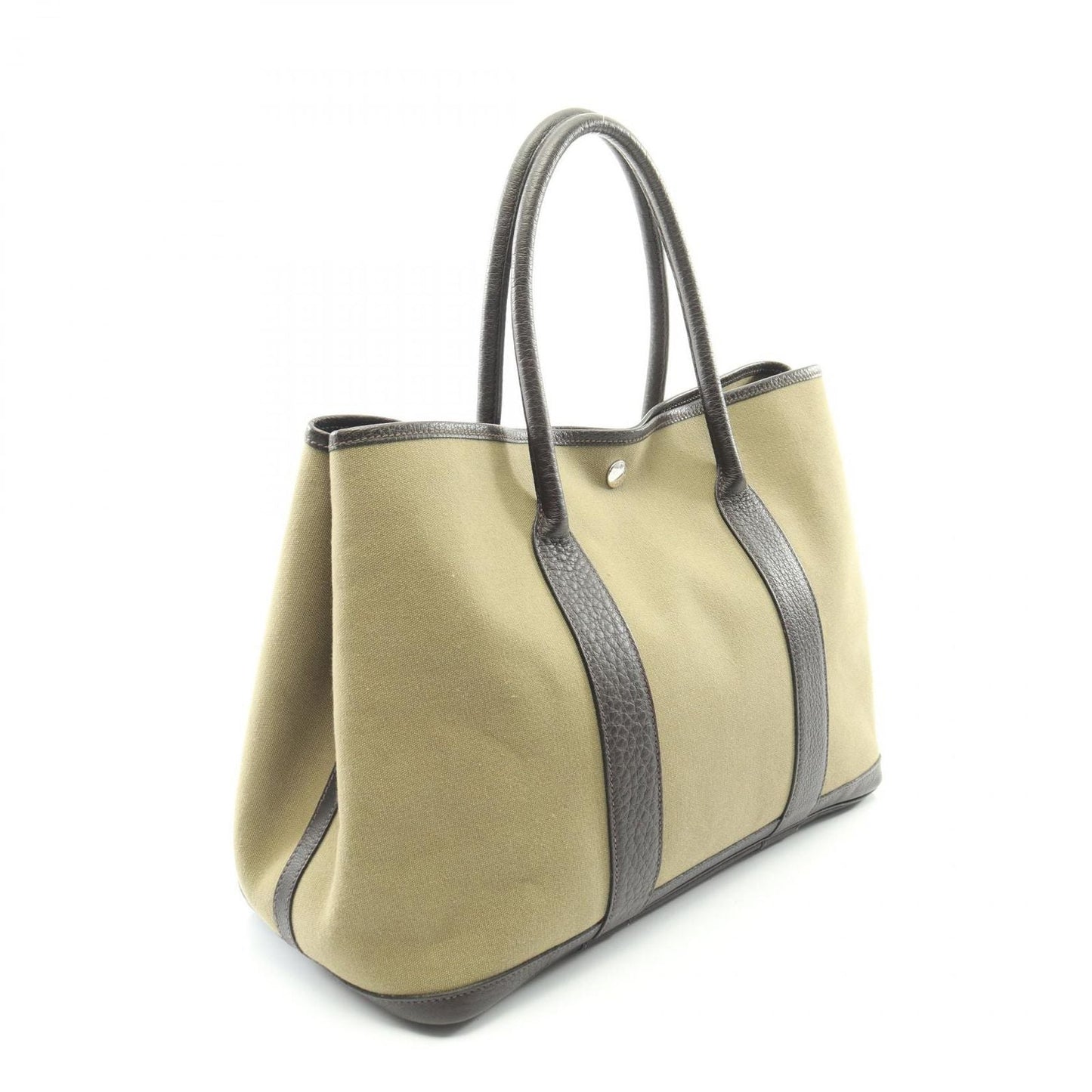 Hermes Tote Garden Party PM Khaki Ebene Canvas Leather