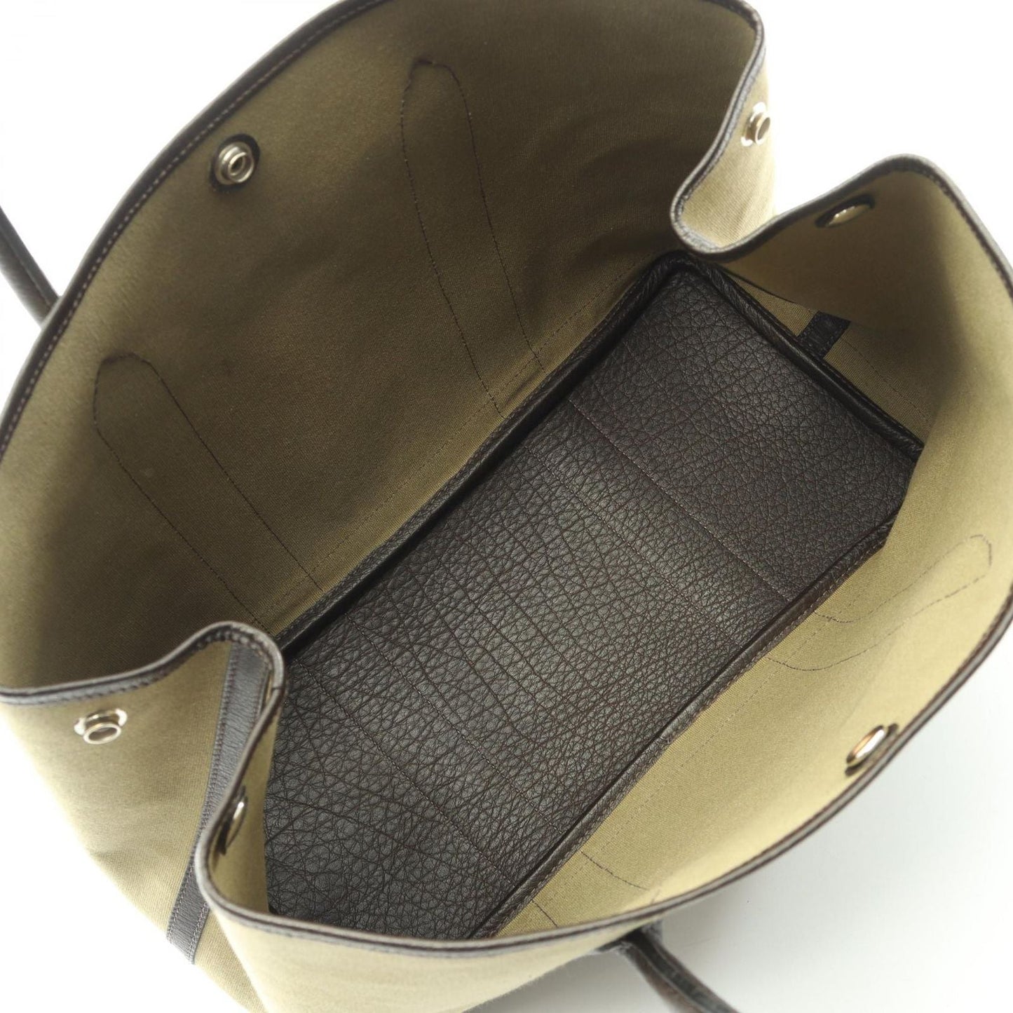 Hermes Tote Garden Party PM Khaki Ebene Canvas Leather