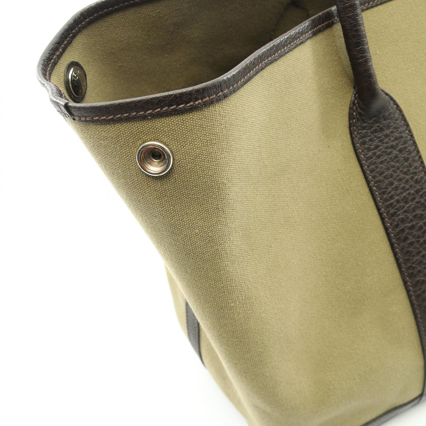 Hermes Tote Garden Party PM Khaki Ebene Canvas Leather