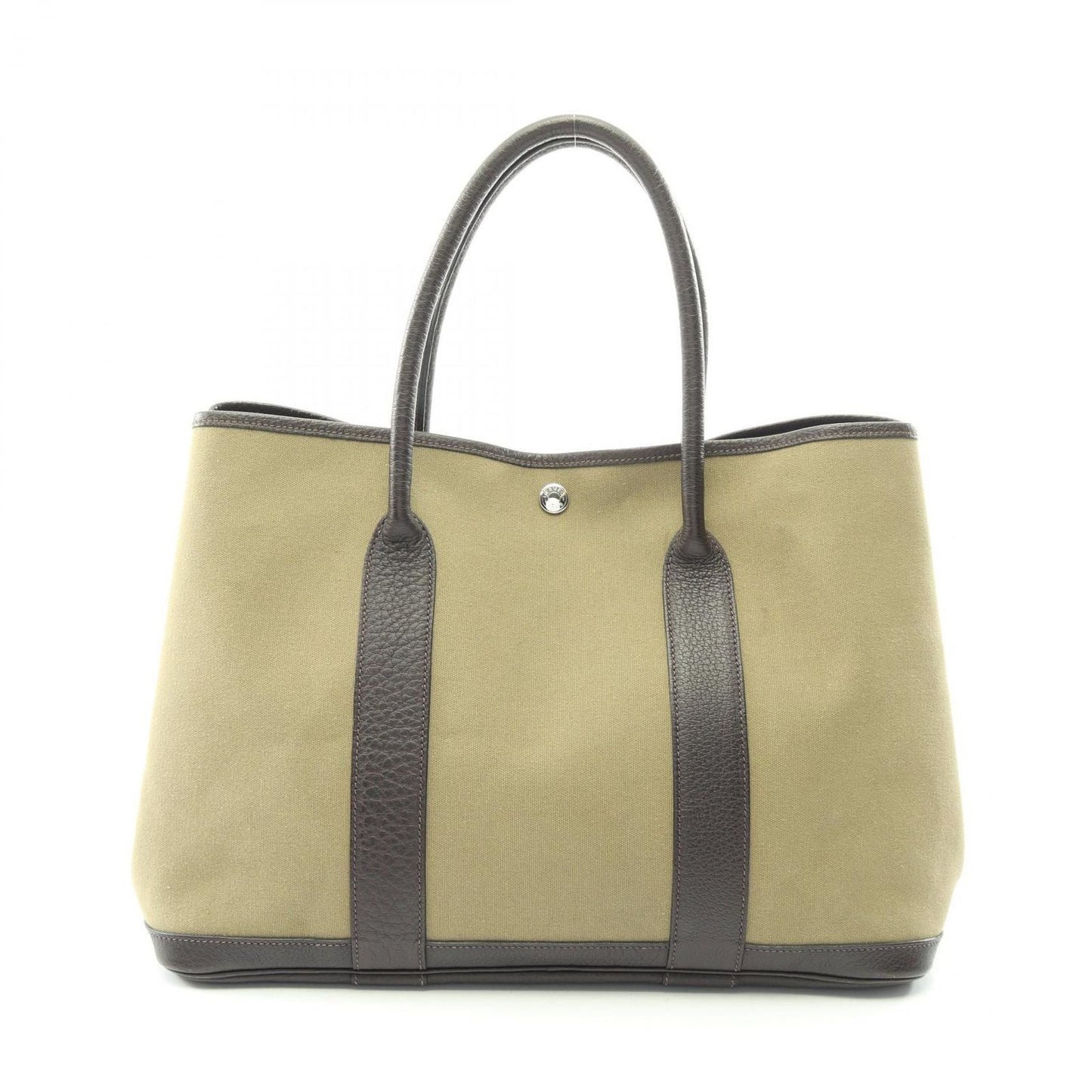 Hermes Tote Garden Party PM Khaki Ebene Canvas Leather