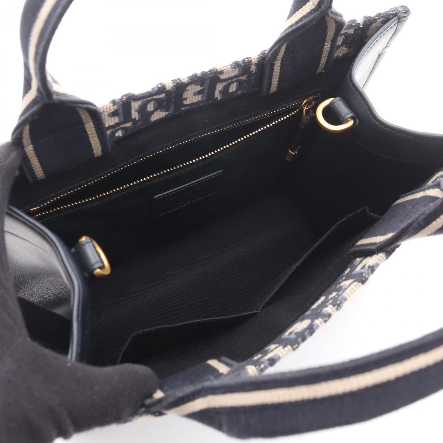 Dior Tote Book Small Black 2-Way Navy Canvas Leather