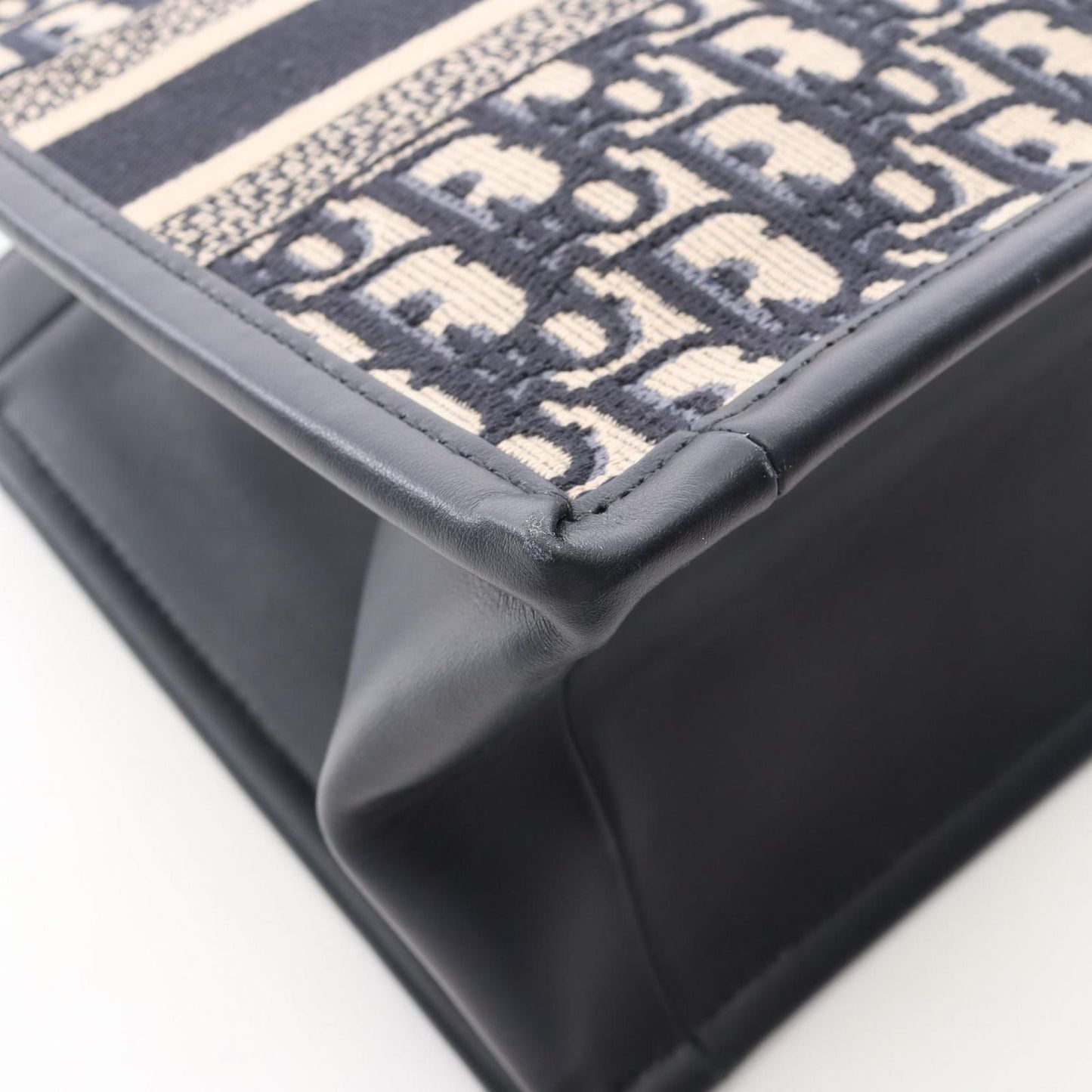 Dior Tote Book Small Black 2-Way Navy Canvas Leather