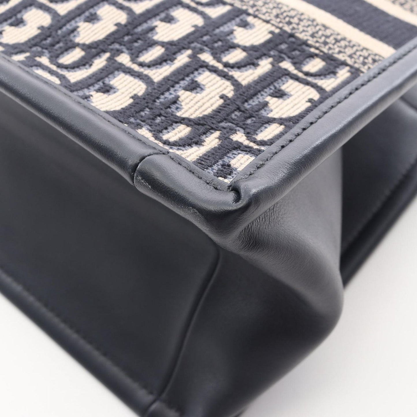 Dior Tote Book Small Black 2-Way Navy Canvas Leather