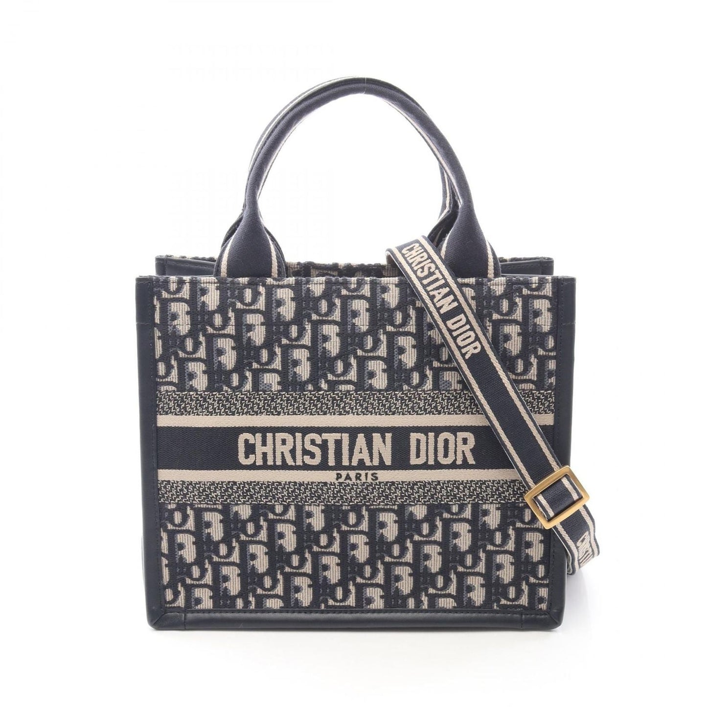 Dior Tote Book Small Black 2-Way Navy Canvas Leather