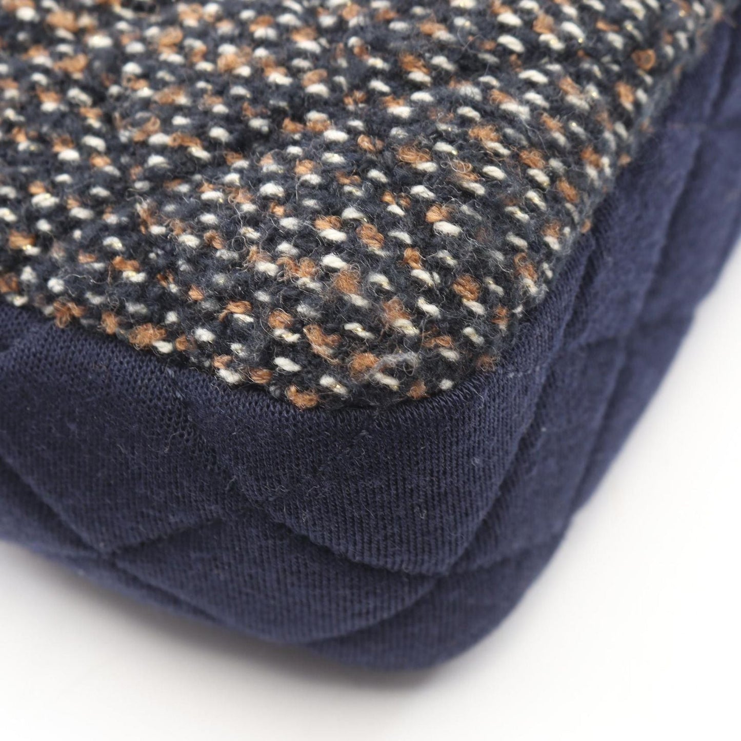 Chanel Shoulder Bag Quilted Navy Brown Fabric Chain