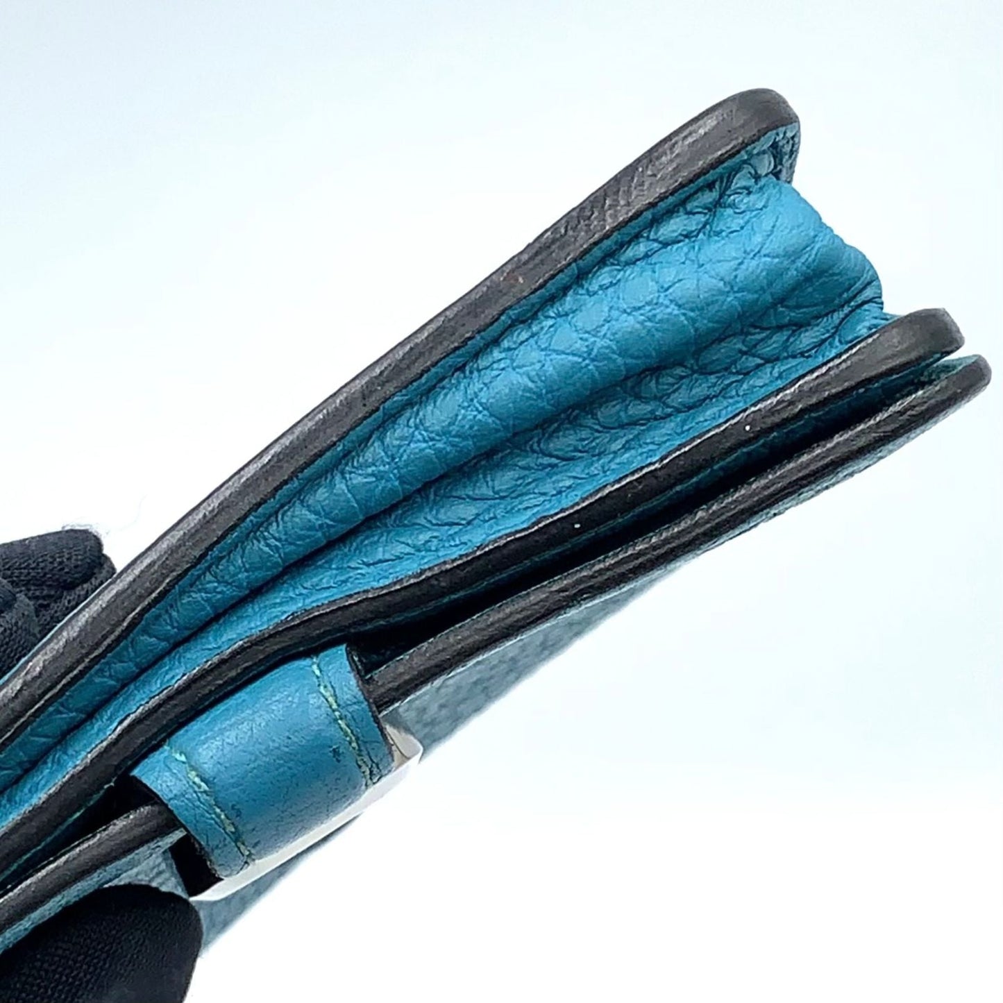 Hermes Dogon Coin Case Taurillon Leather Blue Card Silver