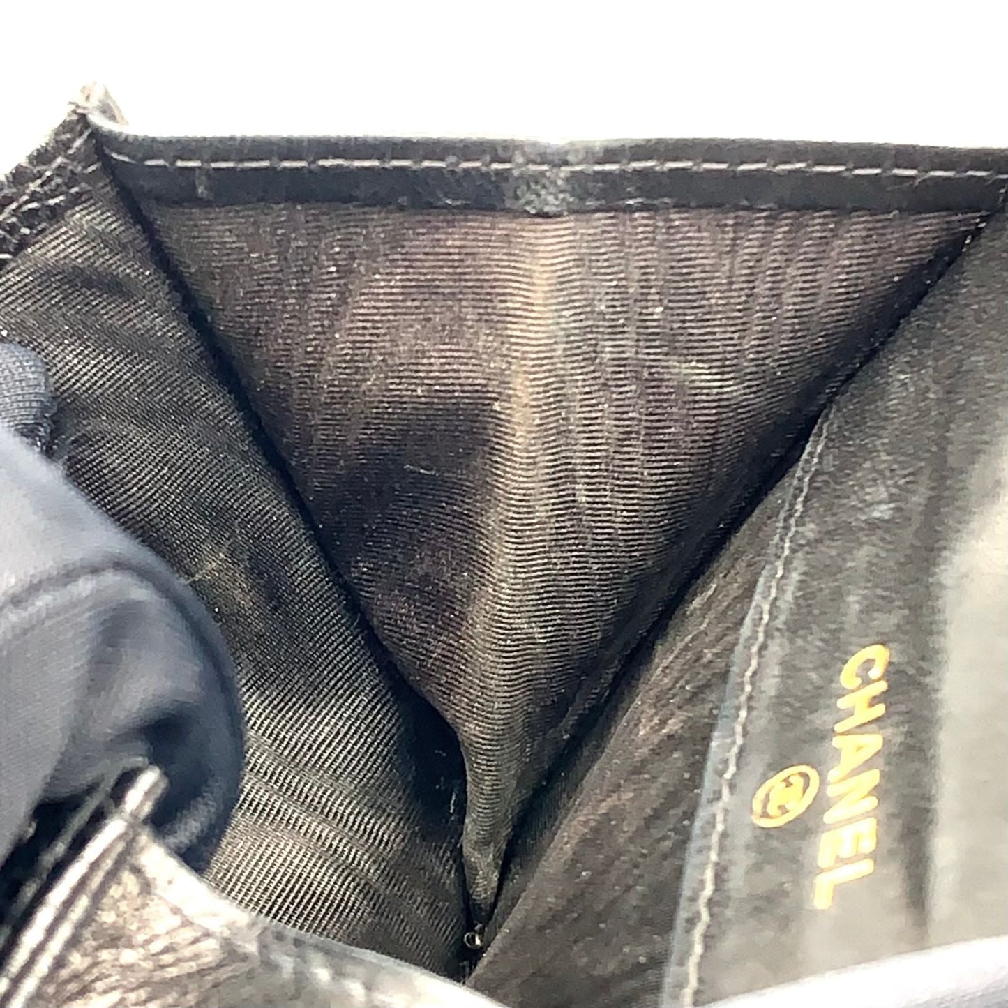 Chanel CC Logo Hook Wallet Caviar Leather Black Bifold Gold