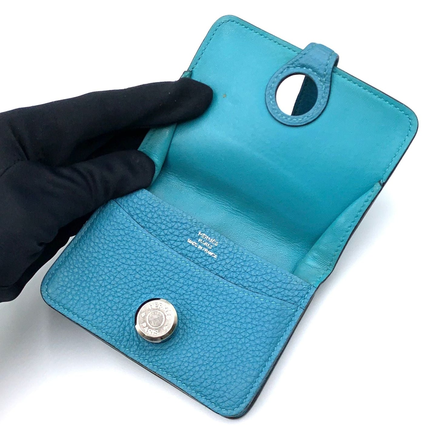 Hermes Dogon Coin Case Taurillon Leather Blue Card Silver