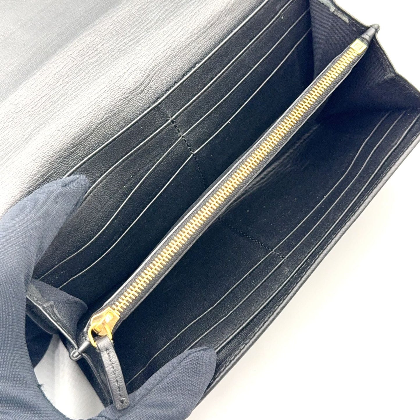 Fendi Baguette Continental Leather Black Wallet Gold