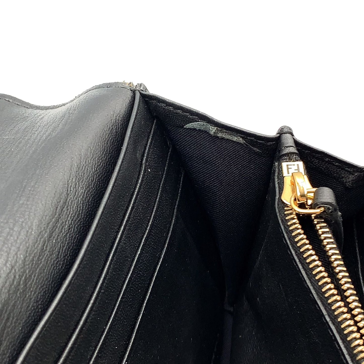 Fendi Baguette Continental Leather Black Wallet Gold