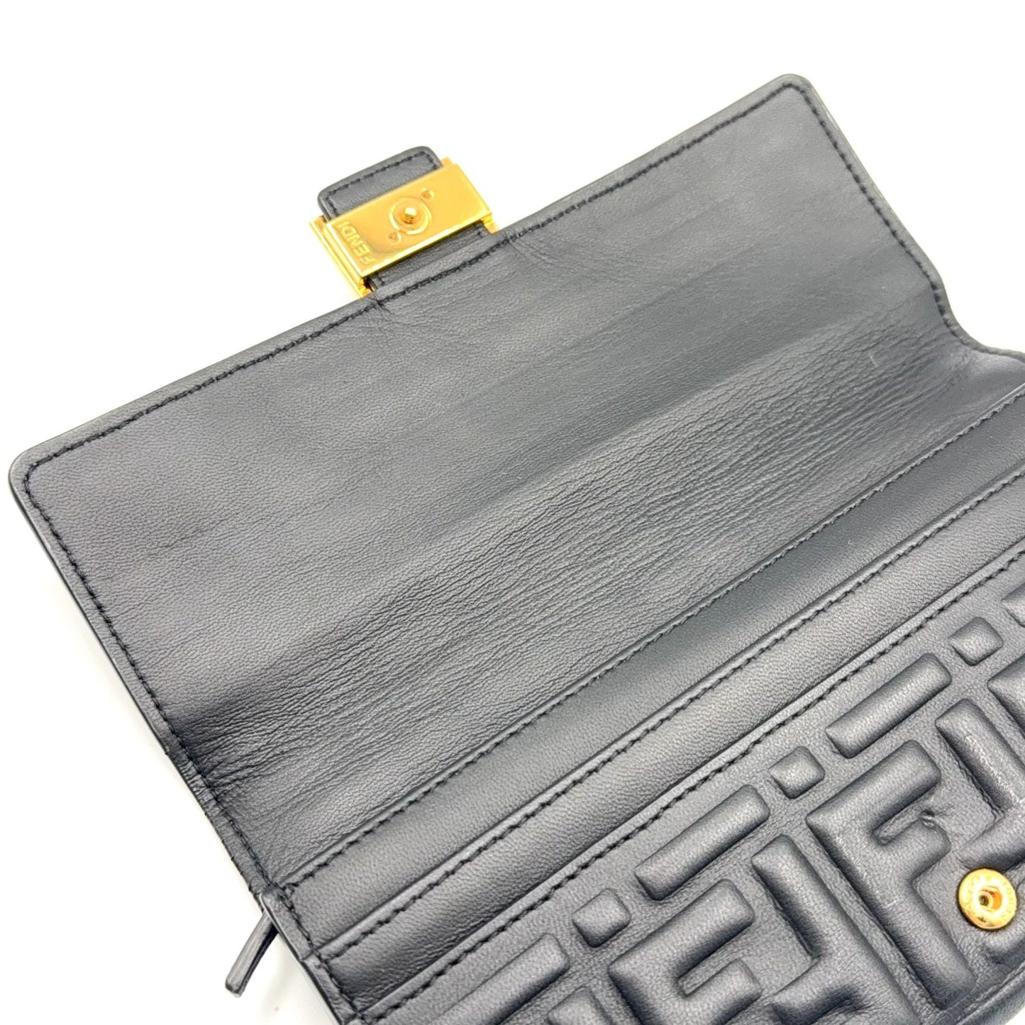Fendi Baguette Continental Leather Black Wallet Gold