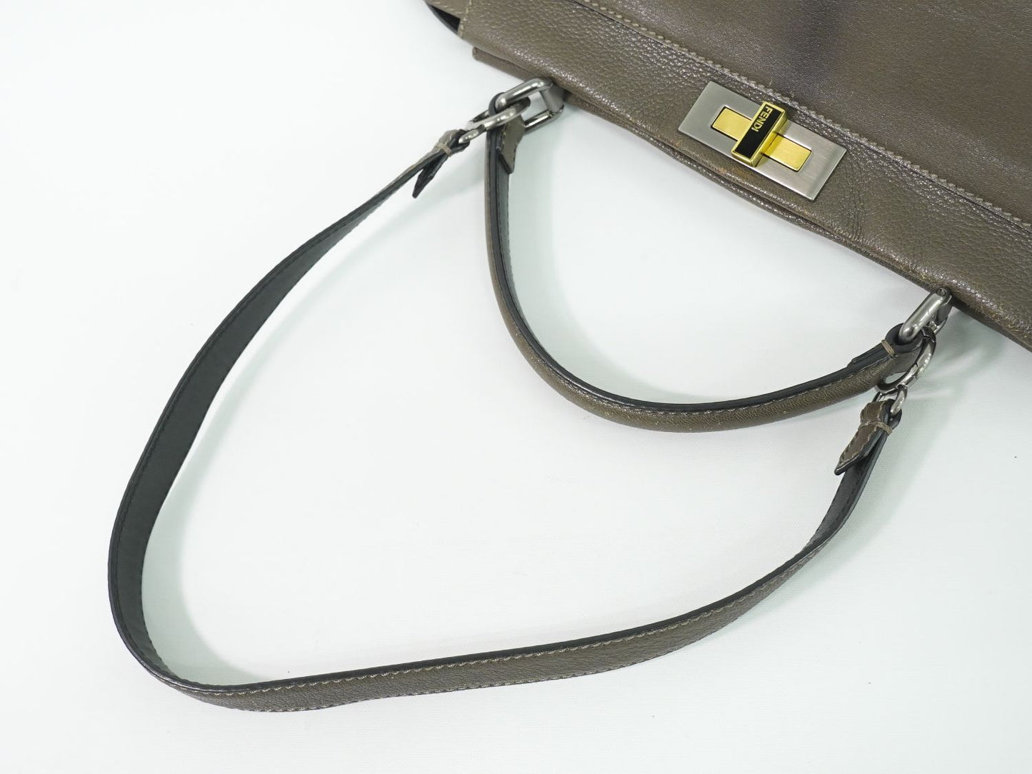 Fendi Peekaboo Large 2-Way Shoulder Bag Leather Charcoal Gray