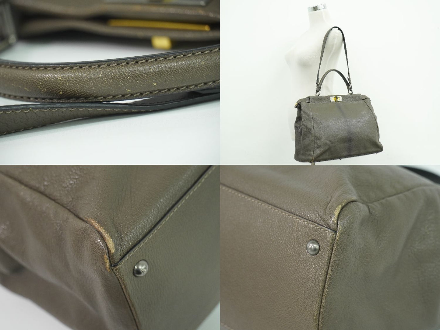 Fendi Peekaboo Large 2-Way Shoulder Bag Leather Charcoal Gray