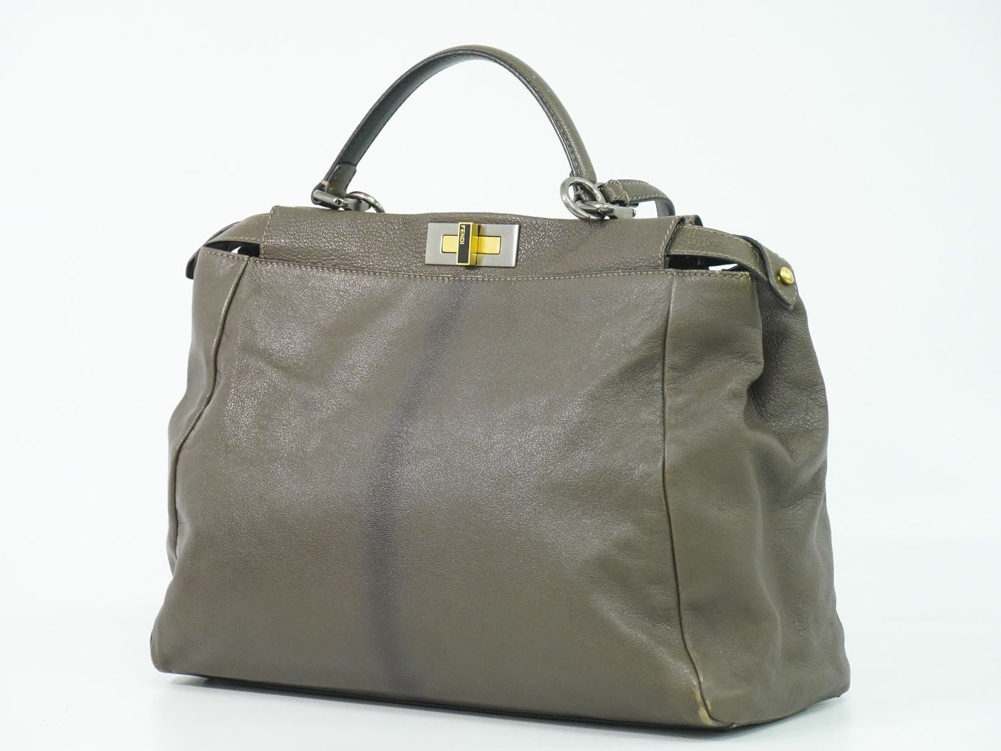 Fendi Peekaboo Large 2-Way Shoulder Bag Leather Charcoal Gray