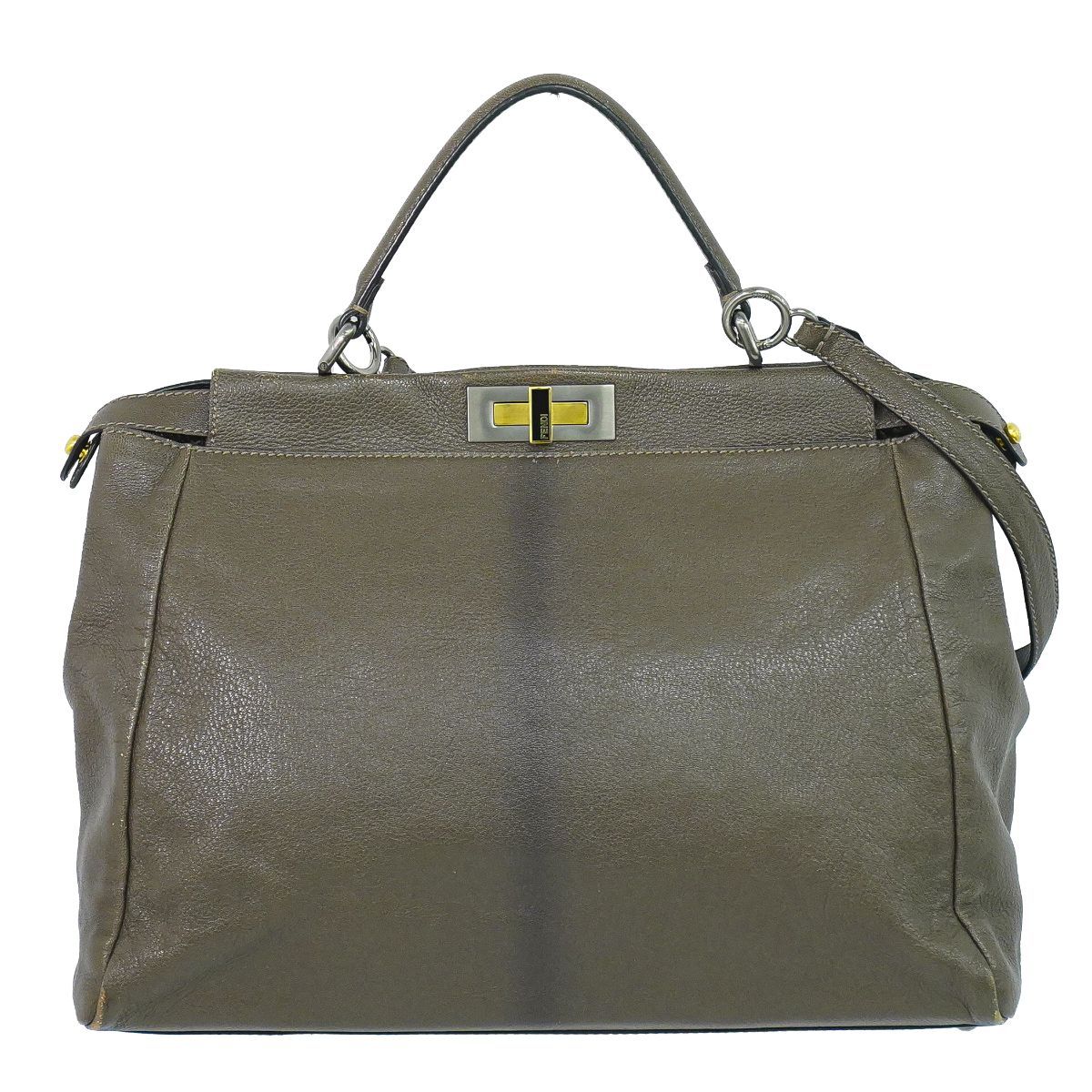 Fendi Peekaboo Large 2-Way Shoulder Bag Leather Charcoal Gray