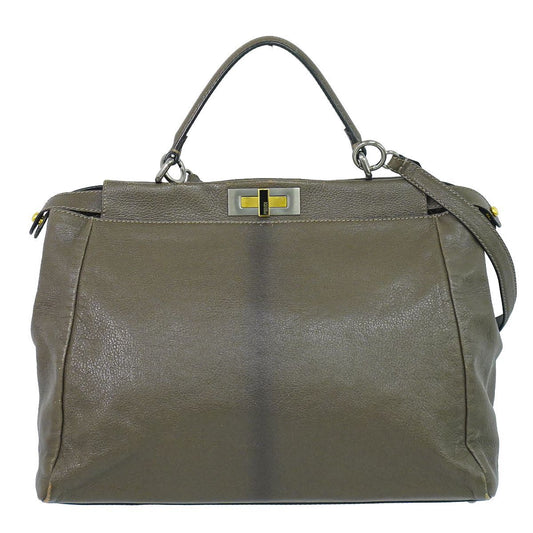 Fendi Peekaboo Large 2-Way Shoulder Bag Leather Charcoal Gray