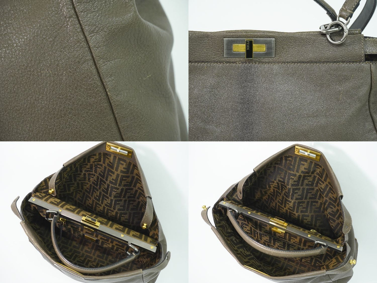 Fendi Peekaboo Large 2-Way Shoulder Bag Leather Charcoal Gray