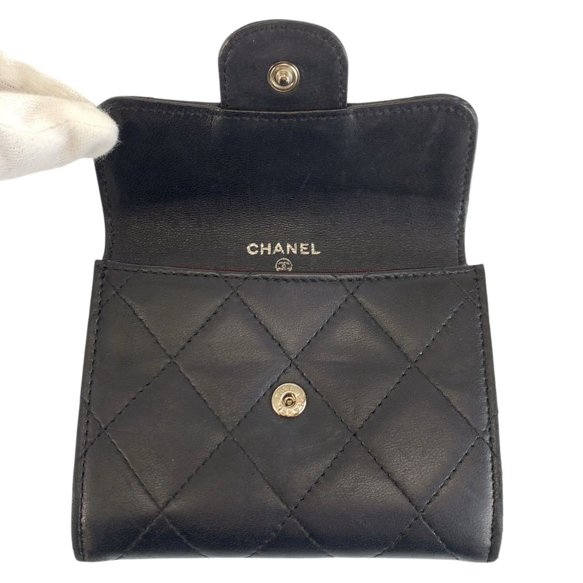 Chanel Quilted Black Silver Leather Coin Purse