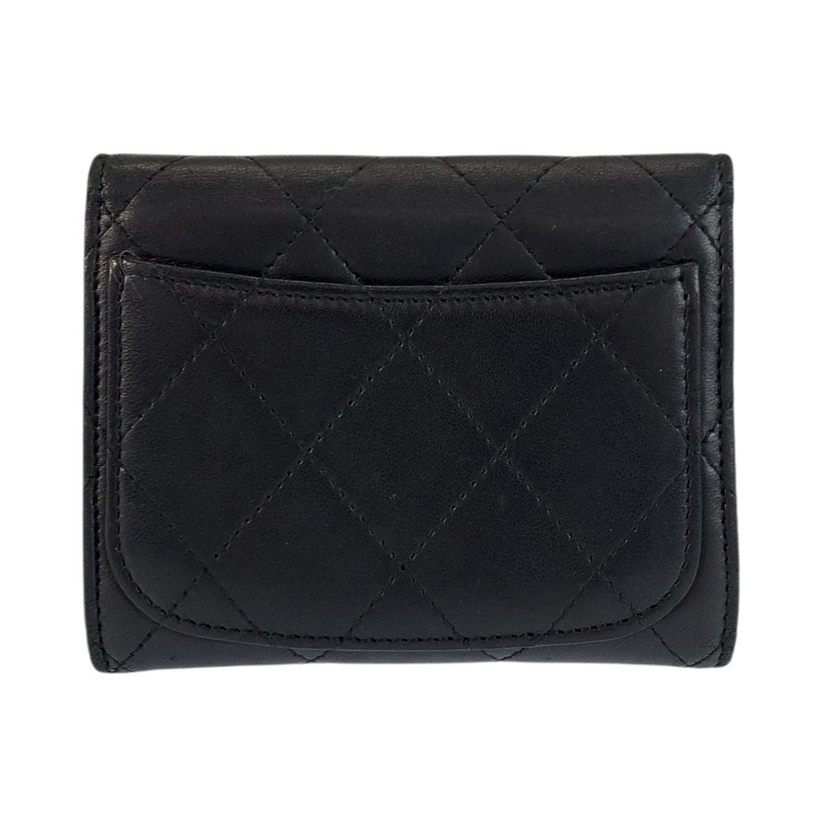 Chanel Quilted Black Silver Leather Coin Purse