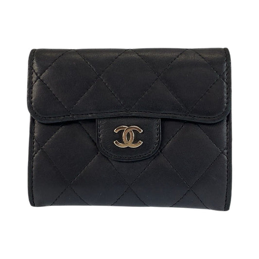 Chanel Quilted Black Silver Leather Coin Purse
