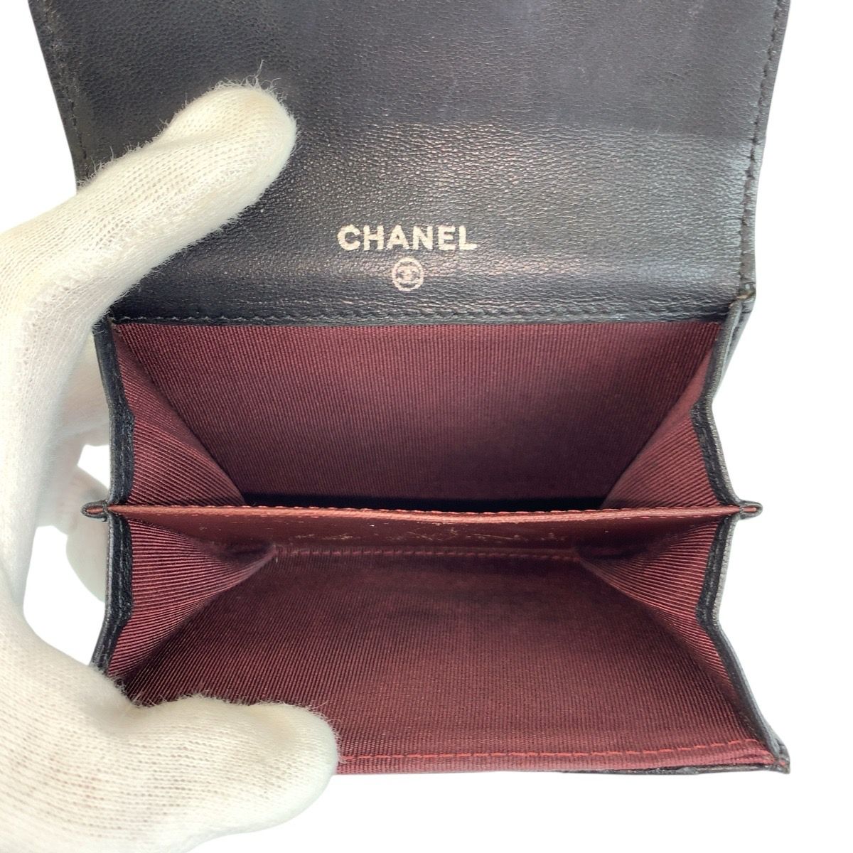 Chanel Quilted Black Silver Leather Coin Purse