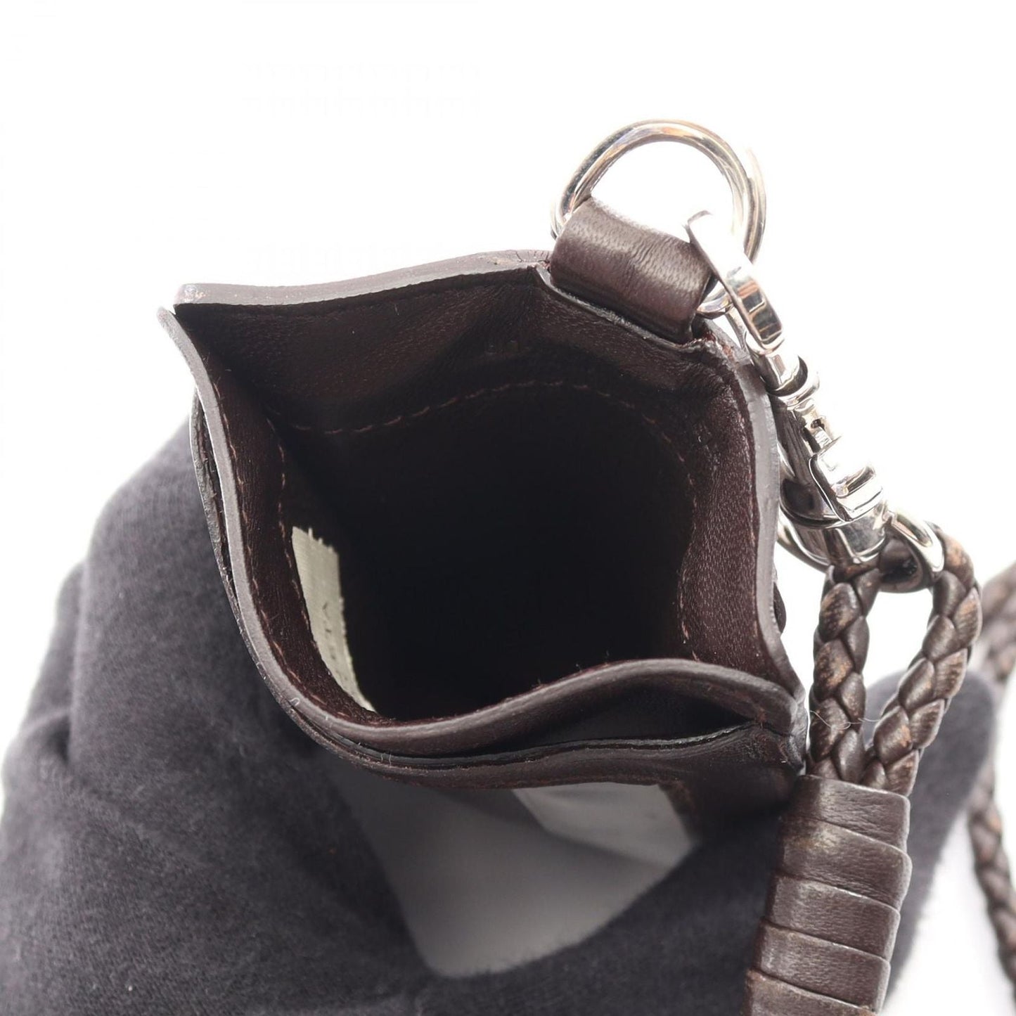 Bottega Veneta Pass Case Intrecciato with Neck Strap Dark Brown Leather