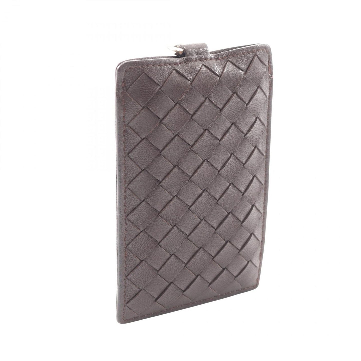 Bottega Veneta Pass Case Intrecciato with Neck Strap Dark Brown Leather
