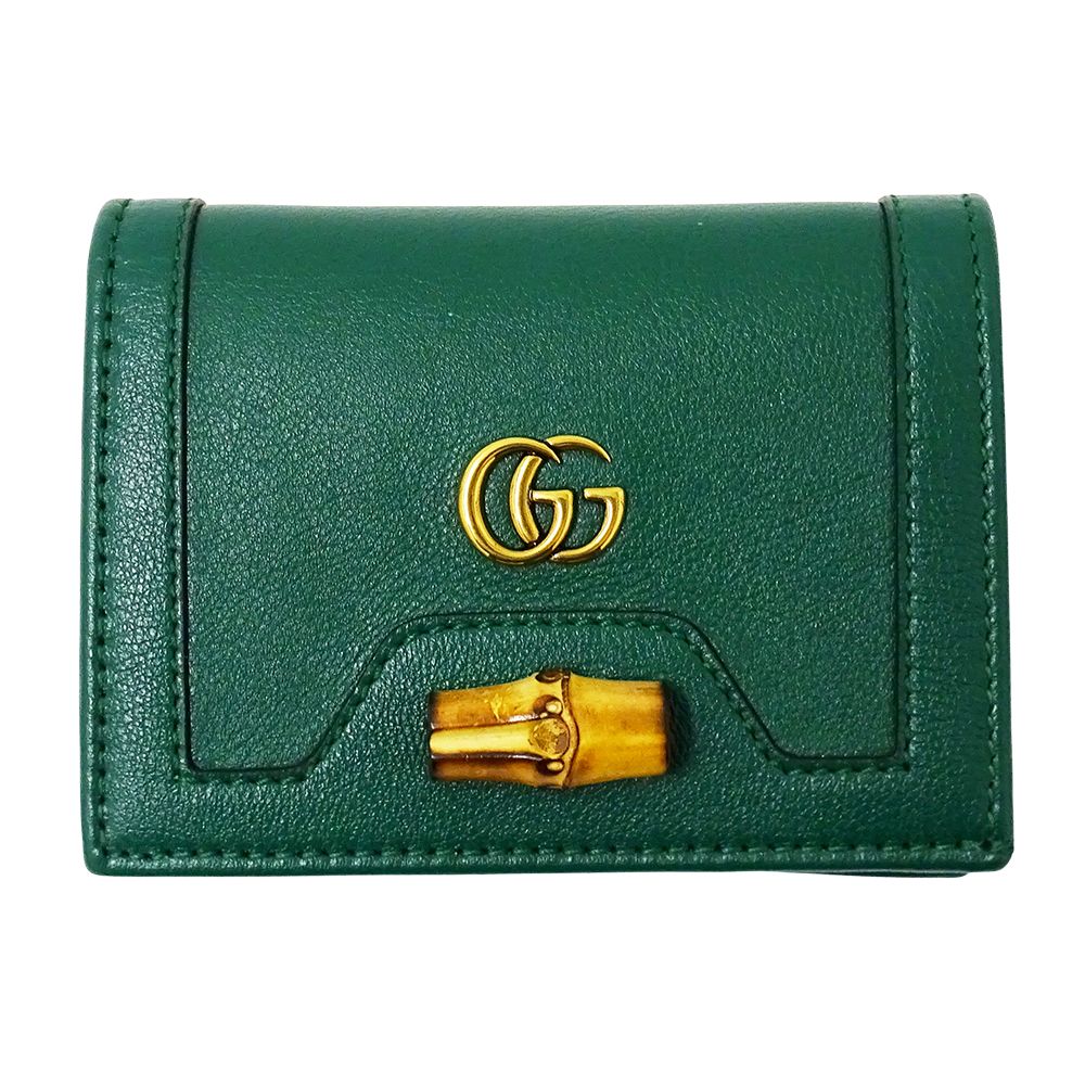 Gucci Wallet Bifold Petit Marmont Bamboo Leather Green Mini