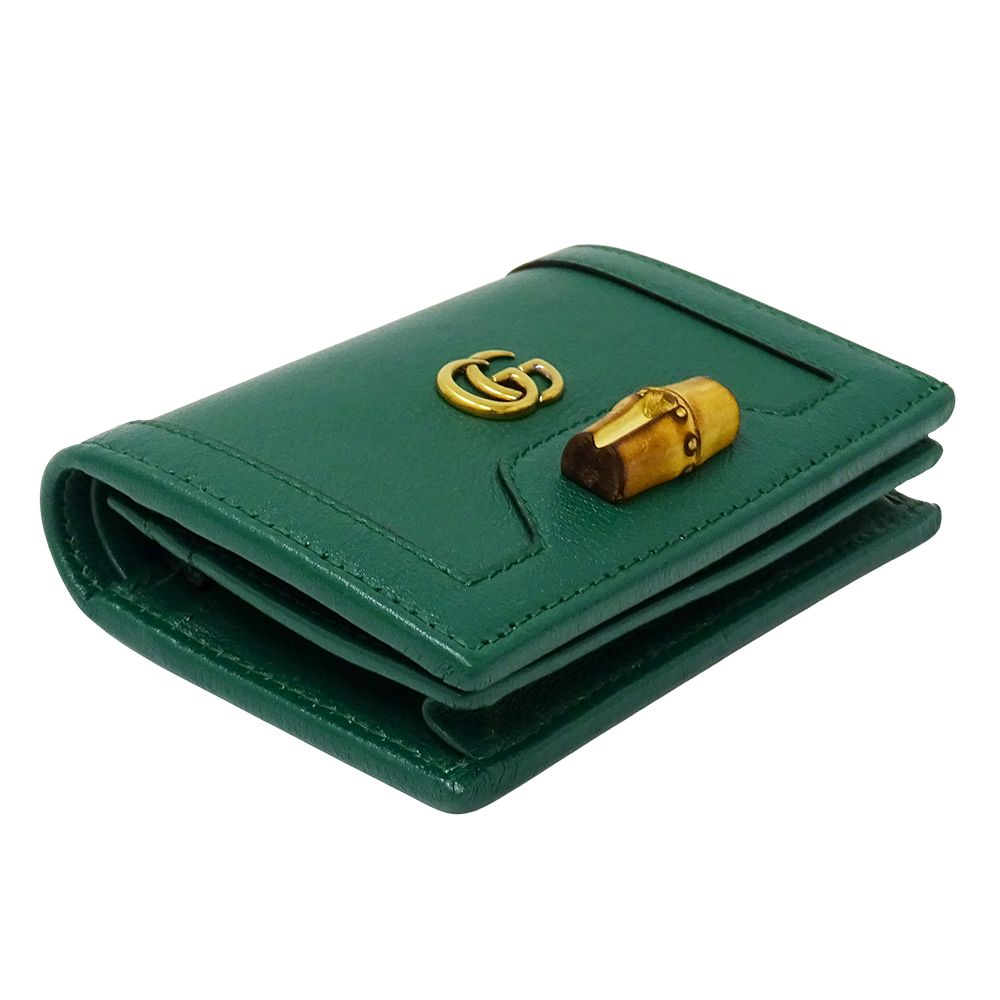 Gucci Wallet Bifold Petit Marmont Bamboo Leather Green Mini
