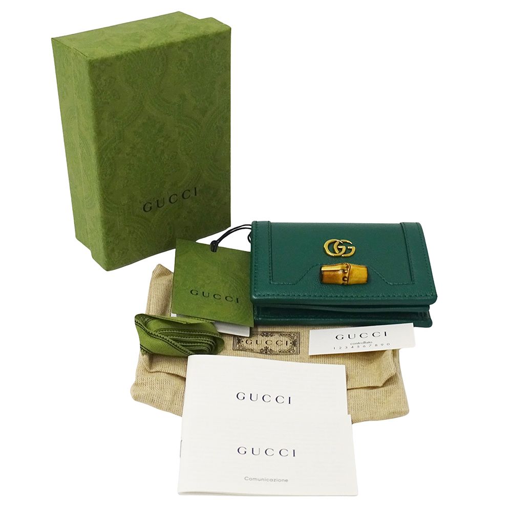 Gucci Wallet Bifold Petit Marmont Bamboo Leather Green Mini