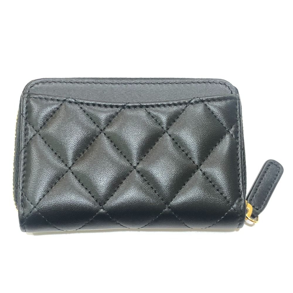 Chanel Coin Case CC Logo Classic Zip Lambskin Black