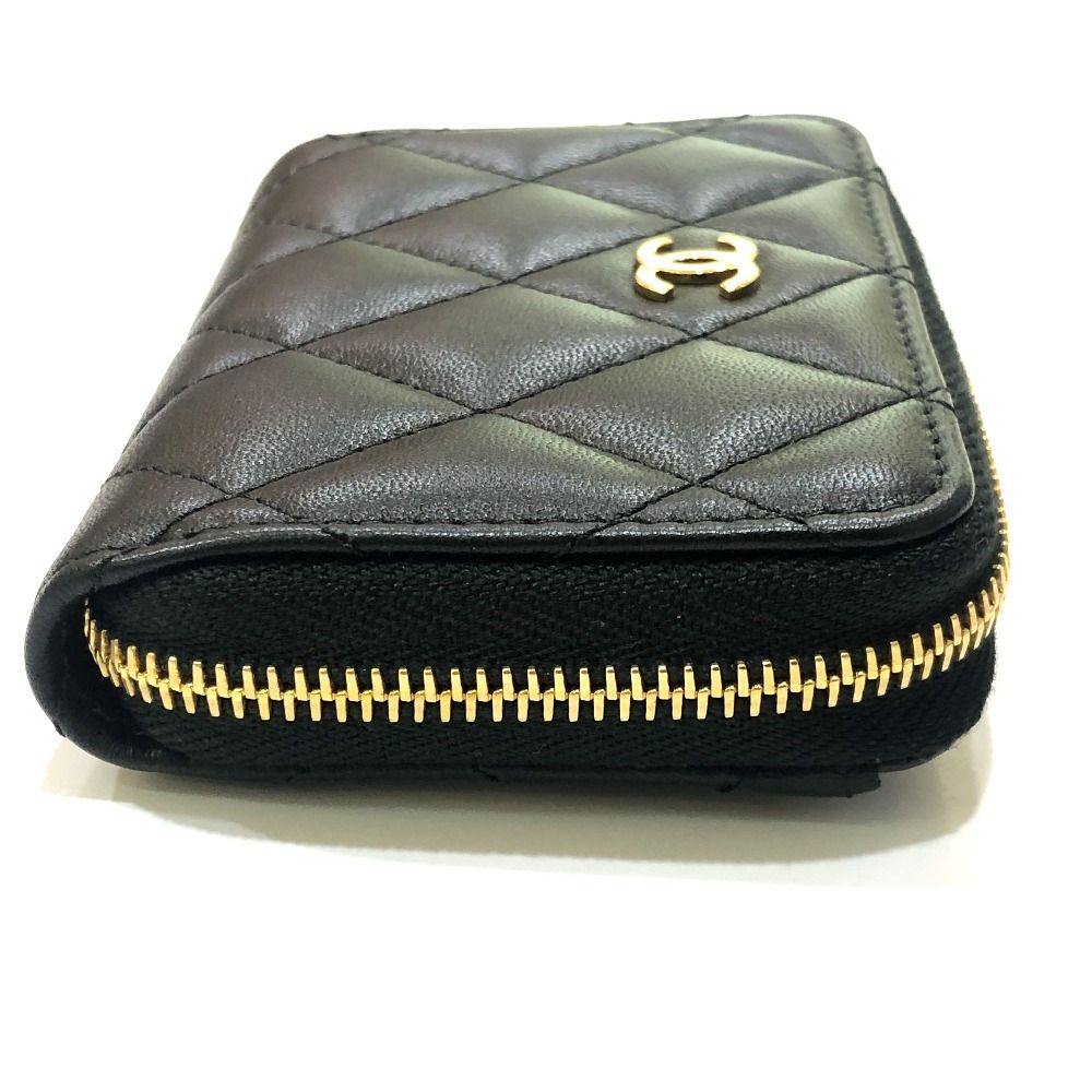 Chanel Coin Case CC Logo Classic Zip Lambskin Black